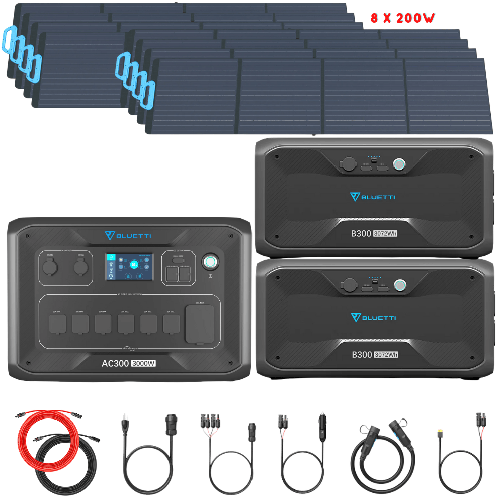 Bluetti AC300 Inverter Module + B300 Batteries + Solar Panels Complete Solar Generator Kit - BP-AC300+B300[2]+PV200[8]+RS-50102[2] - Avanquil