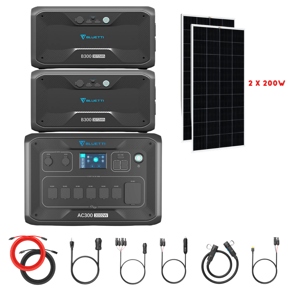Bluetti AC300 Inverter Module + B300 Batteries + Solar Panels Complete Solar Generator Kit - BP-AC300+B300[2]+RS-M200[2]+RS-50102 - Avanquil