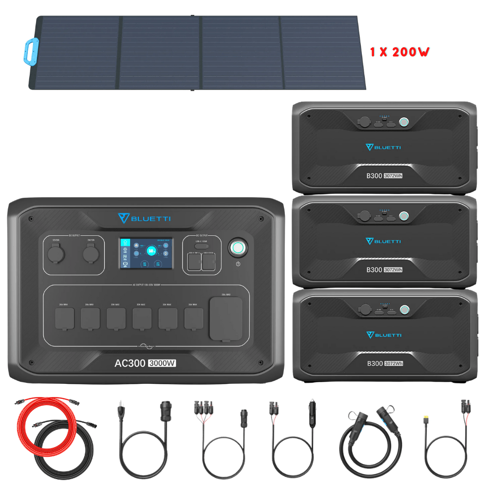 Bluetti AC300 Inverter Module + B300 Batteries + Solar Panels Complete Solar Generator Kit - BP-AC300+B300[3]+PV200[1]+RS-50102 - Avanquil