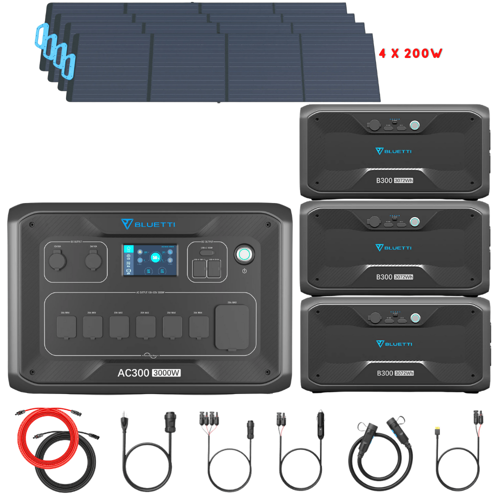 Bluetti AC300 Inverter Module + B300 Batteries + Solar Panels Complete Solar Generator Kit - BP-AC300+B300[3]+PV200[4]+RS-50102 - Avanquil