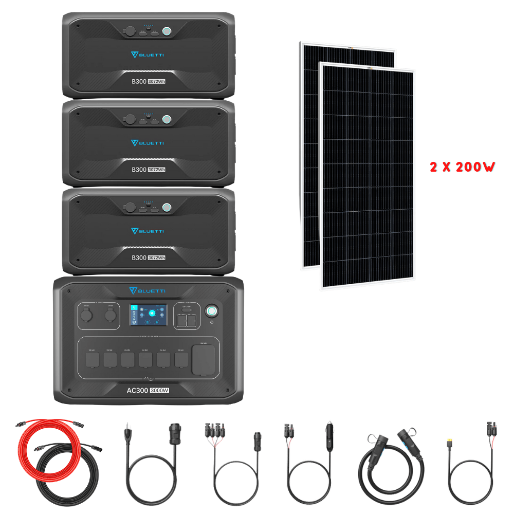 Bluetti AC300 Inverter Module + B300 Batteries + Solar Panels Complete Solar Generator Kit - BP-AC300+B300[3]+RS-M200[2]+RS-50102 - Avanquil