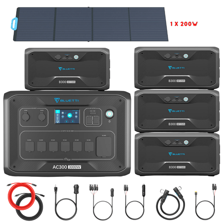 Bluetti AC300 Inverter Module + B300 Batteries + Solar Panels Complete Solar Generator Kit - BP-AC300+B300[4]+PV200[1]+RS-50102 - Avanquil