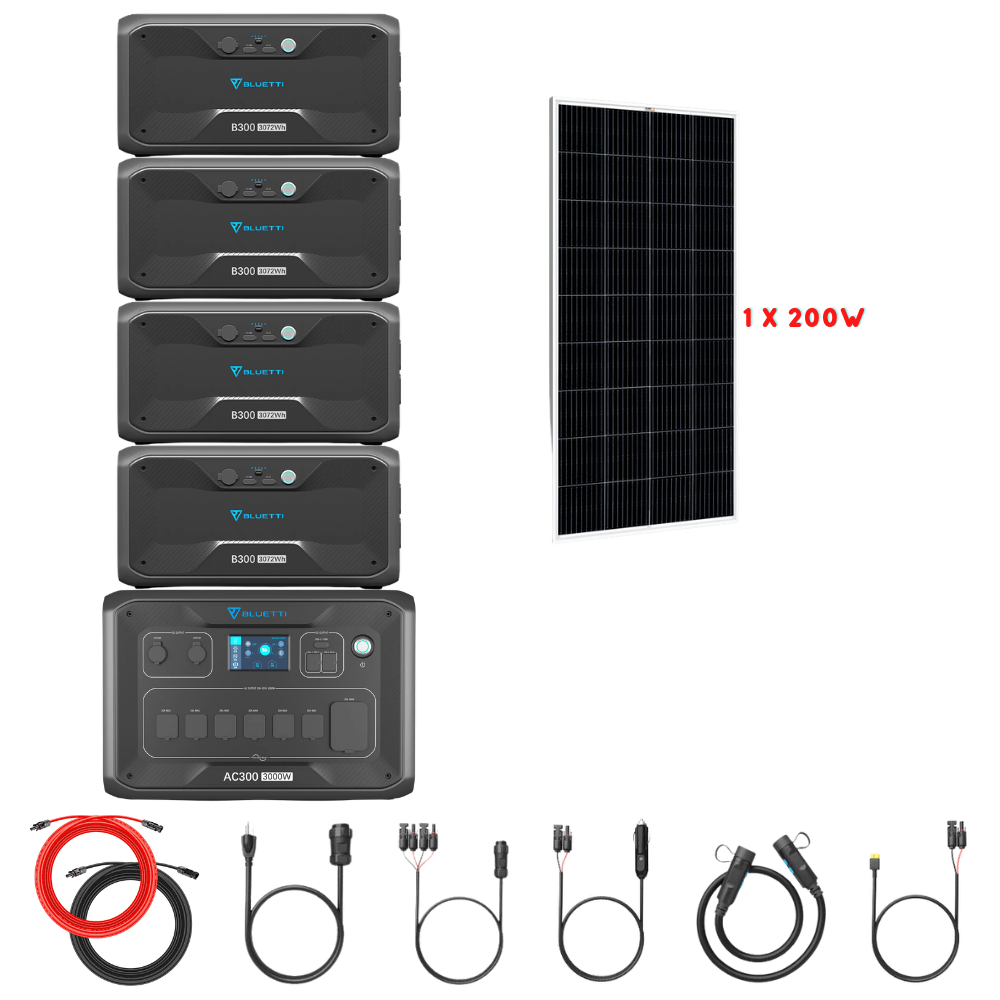 Bluetti AC300 Inverter Module + B300 Batteries + Solar Panels Complete Solar Generator Kit - BP-AC300+B300[4]+RS-M200[1]+RS-50102 - Avanquil