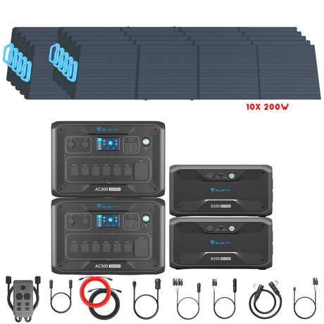 Bluetti [DUAL] AC300 6,000W 240V Split Phase + B300 Batteries + Solar Panels Complete Solar Generator Kit - BP-AC300[2]+P030A+B300[2]+PV200[10]+RS-50102[2] - Avanquil