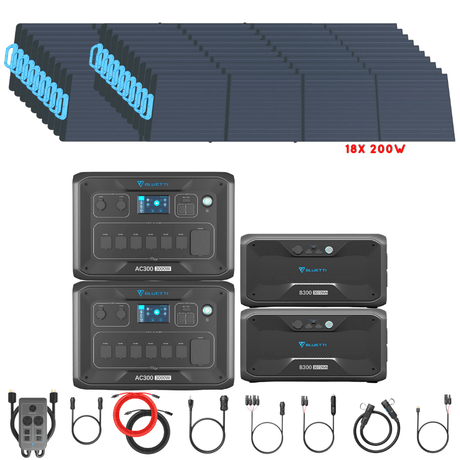 Bluetti [DUAL] AC300 6,000W 240V Split Phase + B300 Batteries + Solar Panels Complete Solar Generator Kit - BP-AC300[2]+P030A+B300[2]+PV200[18]+RS-50102[4] - Avanquil