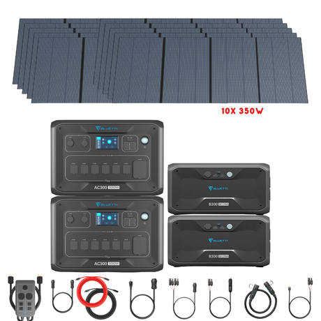 Bluetti [DUAL] AC300 6,000W 240V Split Phase + B300 Batteries + Solar Panels Complete Solar Generator Kit - BP-AC300[2]+P030A+B300[2]+PV350[10]+RS-50102[4] - Avanquil