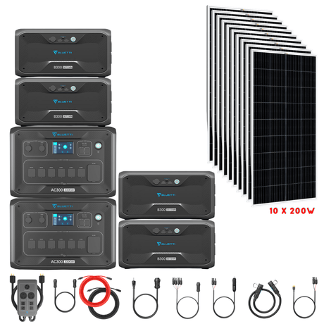 Bluetti [DUAL] AC300 6,000W 240V Split Phase + B300 Batteries + Solar Panels Complete Solar Generator Kit - BP-AC300[2]+P030A+B300[4]+RS-M200[10]+RS-50102[2] - Avanquil