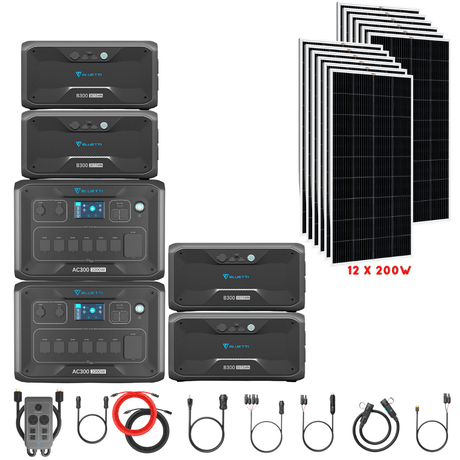 Bluetti [DUAL] AC300 6,000W 240V Split Phase + B300 Batteries + Solar Panels Complete Solar Generator Kit - BP-AC300[2]+P030A+B300[4]+RS-M200[12]+RS-50102[2] - Avanquil