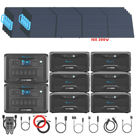 Bluetti [DUAL] AC300 6,000W 240V Split Phase + B300 Batteries + Solar Panels Complete Solar Generator Kit - BP-AC300[2]+P030A+B300[6]+PV200[10]+RS-50102[2] - Avanquil