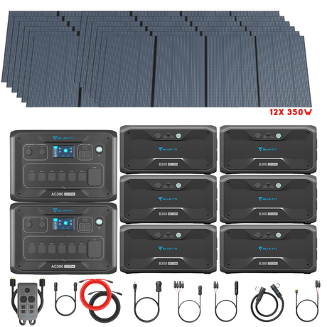 Bluetti [DUAL] AC300 6,000W 240V Split Phase + B300 Batteries + Solar Panels Complete Solar Generator Kit - BP-AC300[2]+P030A+B300[6]+PV350[12]+RS-50102[4] - Avanquil