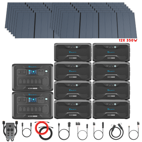 Bluetti [DUAL] AC300 6,000W 240V Split Phase + B300 Batteries + Solar Panels Complete Solar Generator Kit - BP-AC300[2]+P030A+B300[8]+PV350[12]+RS-50102[4] - Avanquil