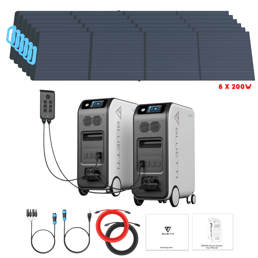Bluetti [DUAL] EP500 4,000W 10,200Wh 120/240V Output + Solar Panels Complete Solar Generator Kit - BP-EP500[2]+BP-P020A+PV200[6]+RS-50102[2] - Avanquil