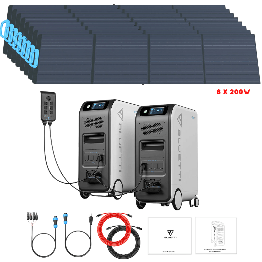 Bluetti [DUAL] EP500 4,000W 10,200Wh 120/240V Output + Solar Panels Complete Solar Generator Kit - BP-EP500[2]+BP-P020A+PV200[8]+RS-50102[2] - Avanquil