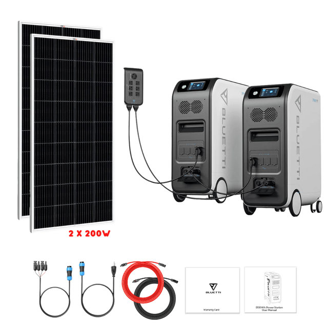 Bluetti [DUAL] EP500 4,000W 10,200Wh 120/240V Output + Solar Panels Complete Solar Generator Kit - BP-EP500[2]+BP-P020A+RS-M200[2]+RS-50102[2] - Avanquil