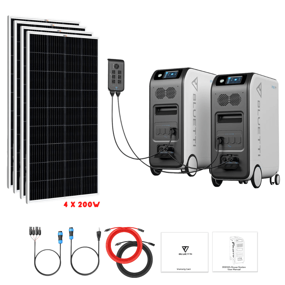 Bluetti [DUAL] EP500 4,000W 10,200Wh 120/240V Output + Solar Panels Complete Solar Generator Kit - BP-EP500[2]+BP-P020A+RS-M200[4]+RS-50102[2] - Avanquil