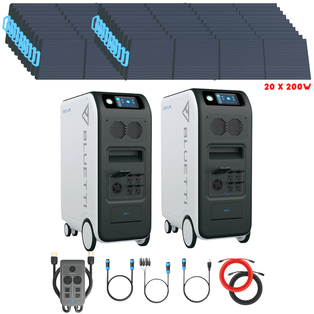 Bluetti [DUAL] EP500 PRO 6,000W 10,200Wh + Solar Panels Complete Solar Generator Kit - BP-EP500PRO[2]+BP-P030A+PV200[20]+RS-50102[4] - Avanquil
