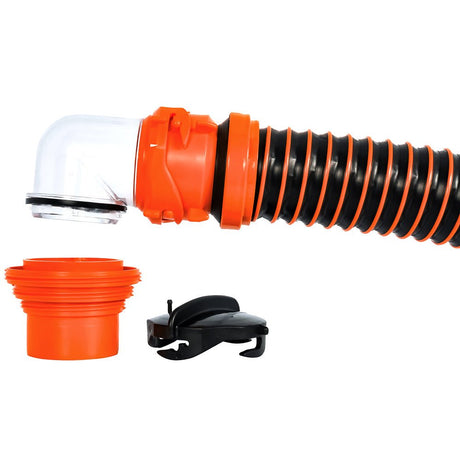 Camco RhinoEXTREME 15' Sewer Hose Kit w/ Swivel Fitting 4 In 1 Elbow Caps - 39859 - CW93931 - Avanquil