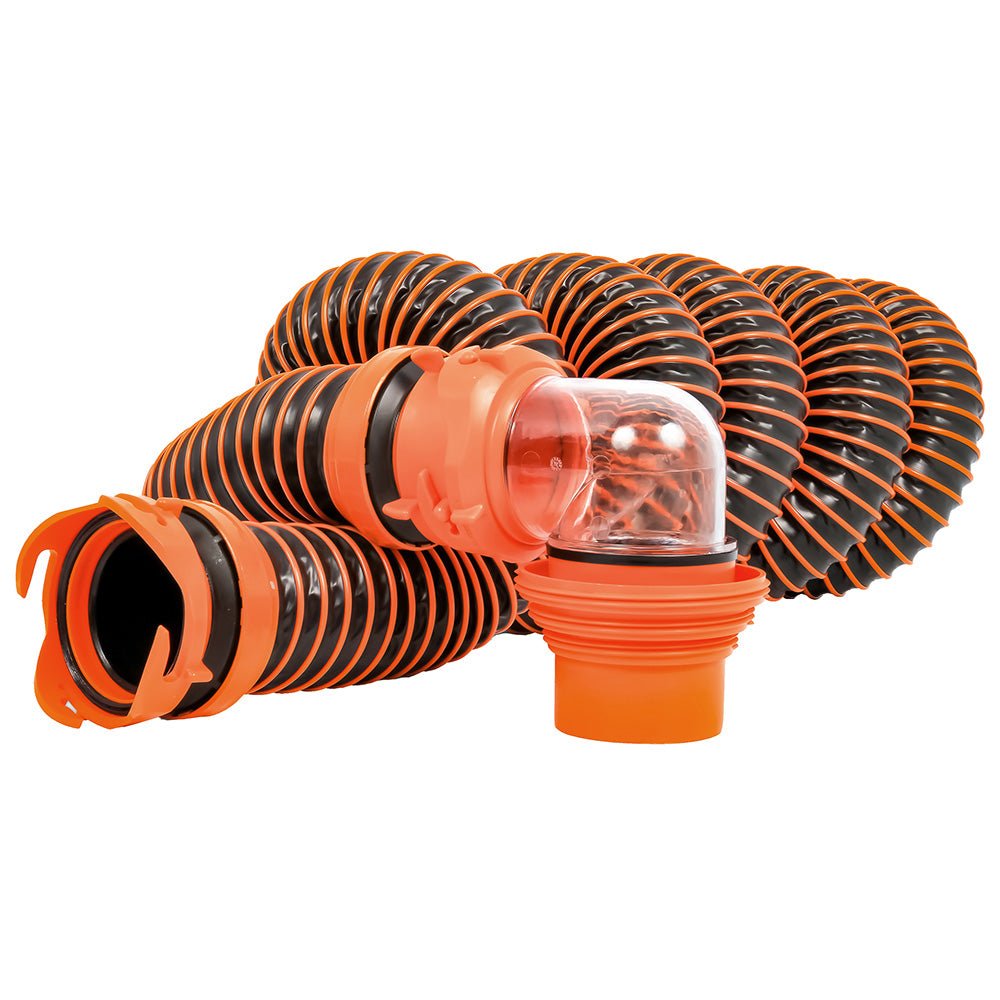 Camco RhinoEXTREME 15' Sewer Hose Kit w/Swivel Fitting 4 In 1 Elbow Caps - 39861 - CW93932 - Avanquil