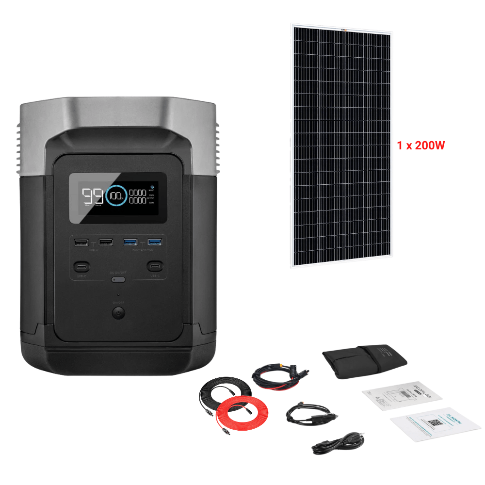 EcoFlow DELTA 1008Wh 1600W + Solar Panels Complete Solar Generator Kit - EF-EFDELTA1000-AM+XT60+RS-M200+RS-30102 - Avanquil