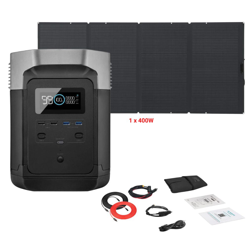 EcoFlow DELTA 1260Wh 1800W + Solar Panels Complete Solar Generator Kit - EF-EFDELTA1300-AM+EF-400W+RS-30102-1 - Avanquil