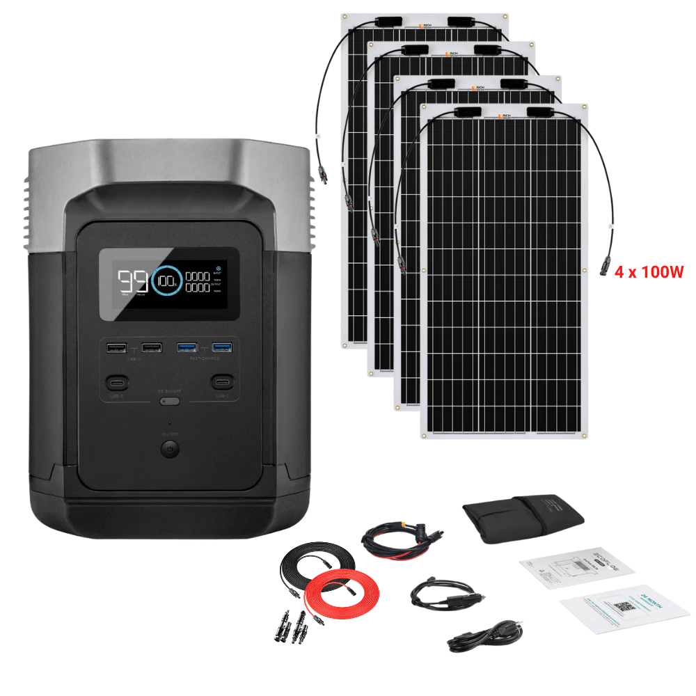EcoFlow DELTA 1260Wh 1800W + Solar Panels Complete Solar Generator Kit - EF-EFDELTA1300-AM+XT60+RS-F100[4]+RS-30102-T2 - Avanquil
