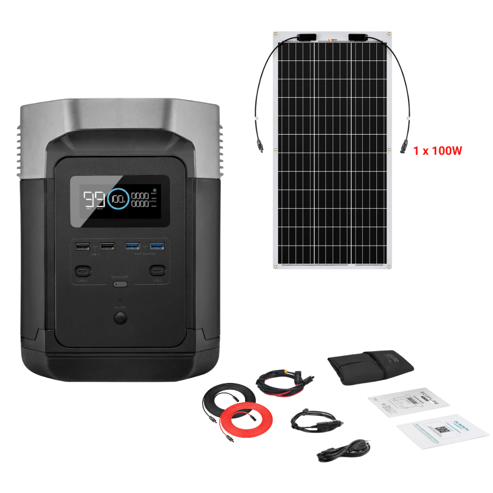 EcoFlow DELTA 1260Wh 1800W + Solar Panels Complete Solar Generator Kit - EF-EFDELTA1300-AM+XT60+RS-F100+RS-30102 - Avanquil