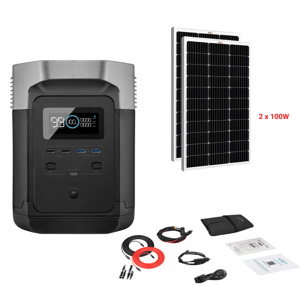 EcoFlow DELTA 1260Wh 1800W + Solar Panels Complete Solar Generator Kit - EF-EFDELTA1300-AM+XT60+RS-M100[2]+RS-30102-T2 - Avanquil