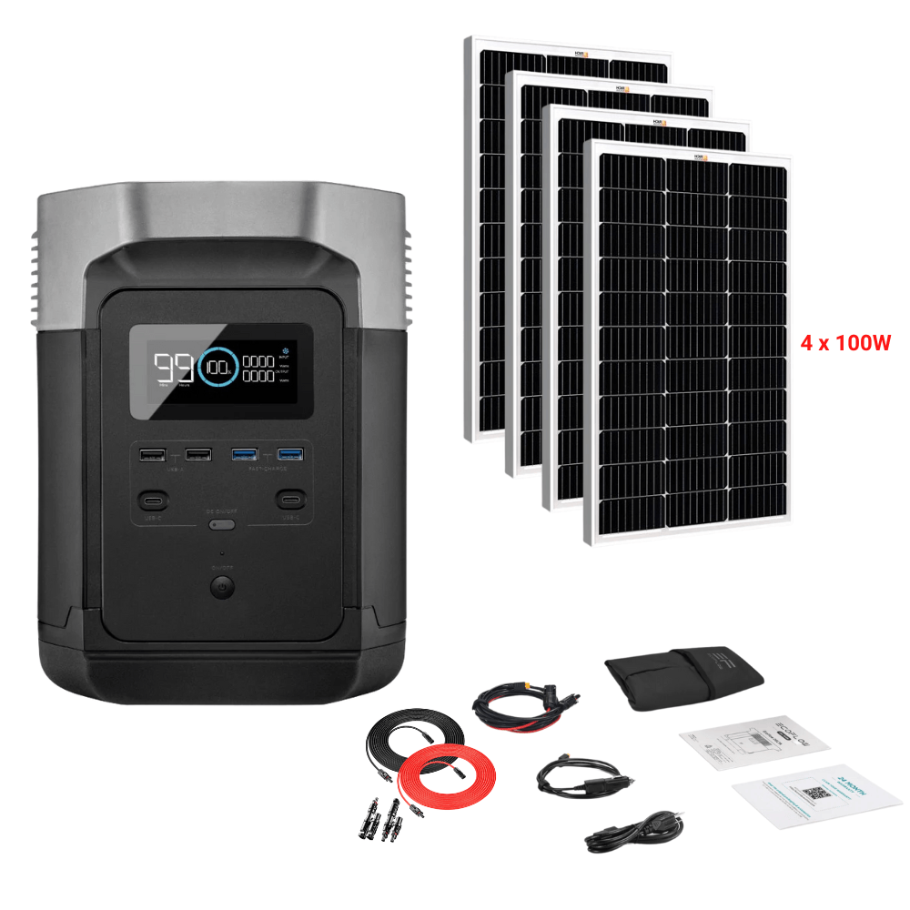 EcoFlow DELTA 1260Wh 1800W + Solar Panels Complete Solar Generator Kit - EF-EFDELTA1300-AM+XT60+RS-M100[4]+RS-30102-T2 - Avanquil