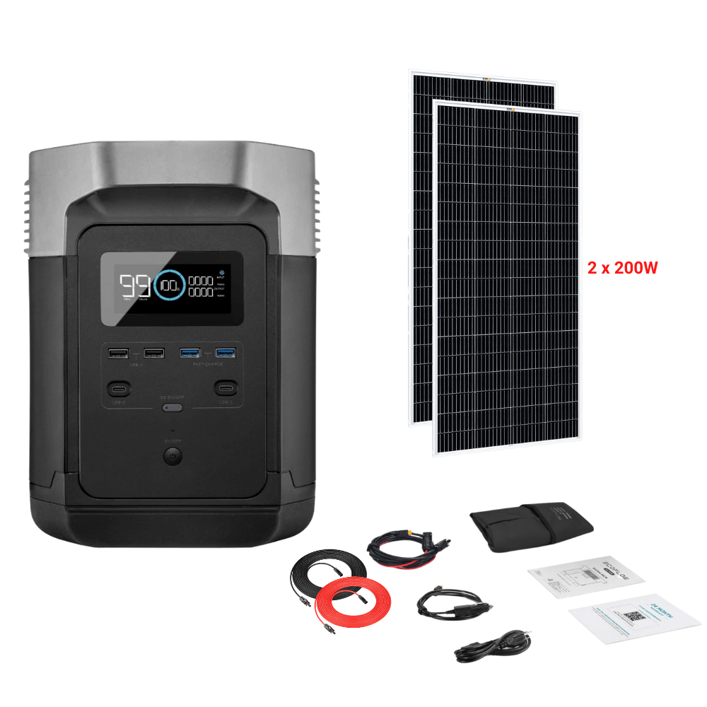EcoFlow DELTA 1260Wh 1800W + Solar Panels Complete Solar Generator Kit - EF-EFDELTA1300-AM+XT60+RS-M200[2]+RS-30102 - Avanquil