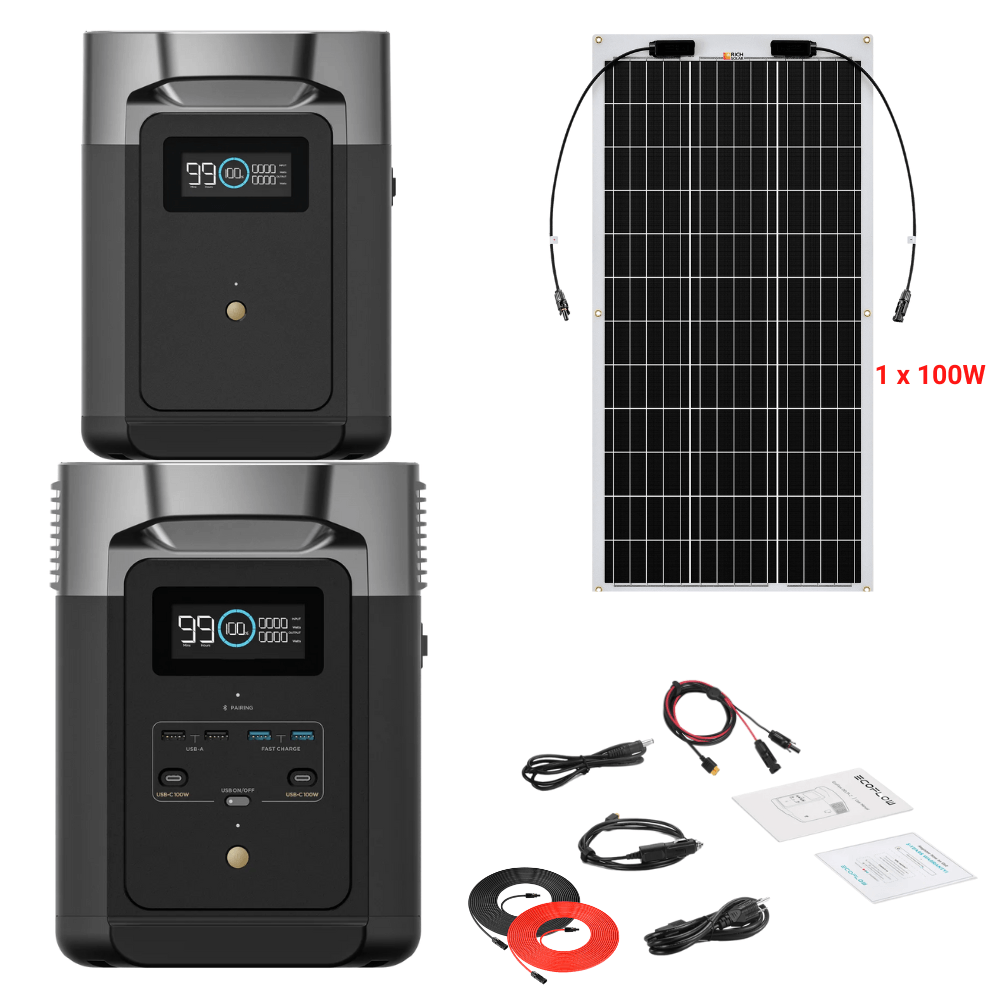 EcoFlow DELTA 2 + Solar Panels Complete Solar Generator Kit - EF-DELTA2-DELTA2EB+XT60+RS-F100+RS-30102 - Avanquil
