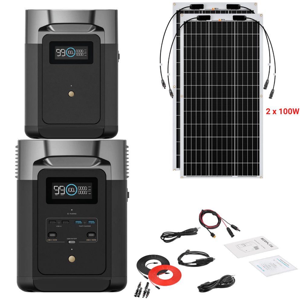 EcoFlow DELTA 2 + Solar Panels Complete Solar Generator Kit - EF-DELTA2-DELTA2EB+XT60+RS-F100[2]+RS-30102-T2 - Avanquil