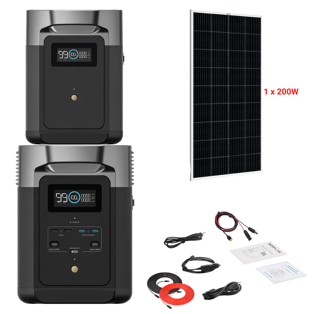 EcoFlow DELTA 2 + Solar Panels Complete Solar Generator Kit - EF-DELTA2-DELTA2EB+XT60+RS-M200+RS-30102 - Avanquil