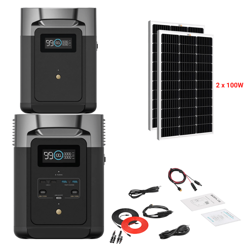 EcoFlow DELTA 2 + Solar Panels Complete Solar Generator Kit - EF-DELTA2-DELTA2EB+XT60+RS-M100[2]+RS-30102-T2 - Avanquil