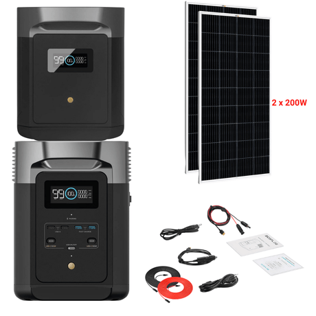 EcoFlow DELTA 2 + Solar Panels Complete Solar Generator Kit - EF-DELTA2-DELTAMaxEB+XT60+RS-M200[2]+RS-30102 - Avanquil