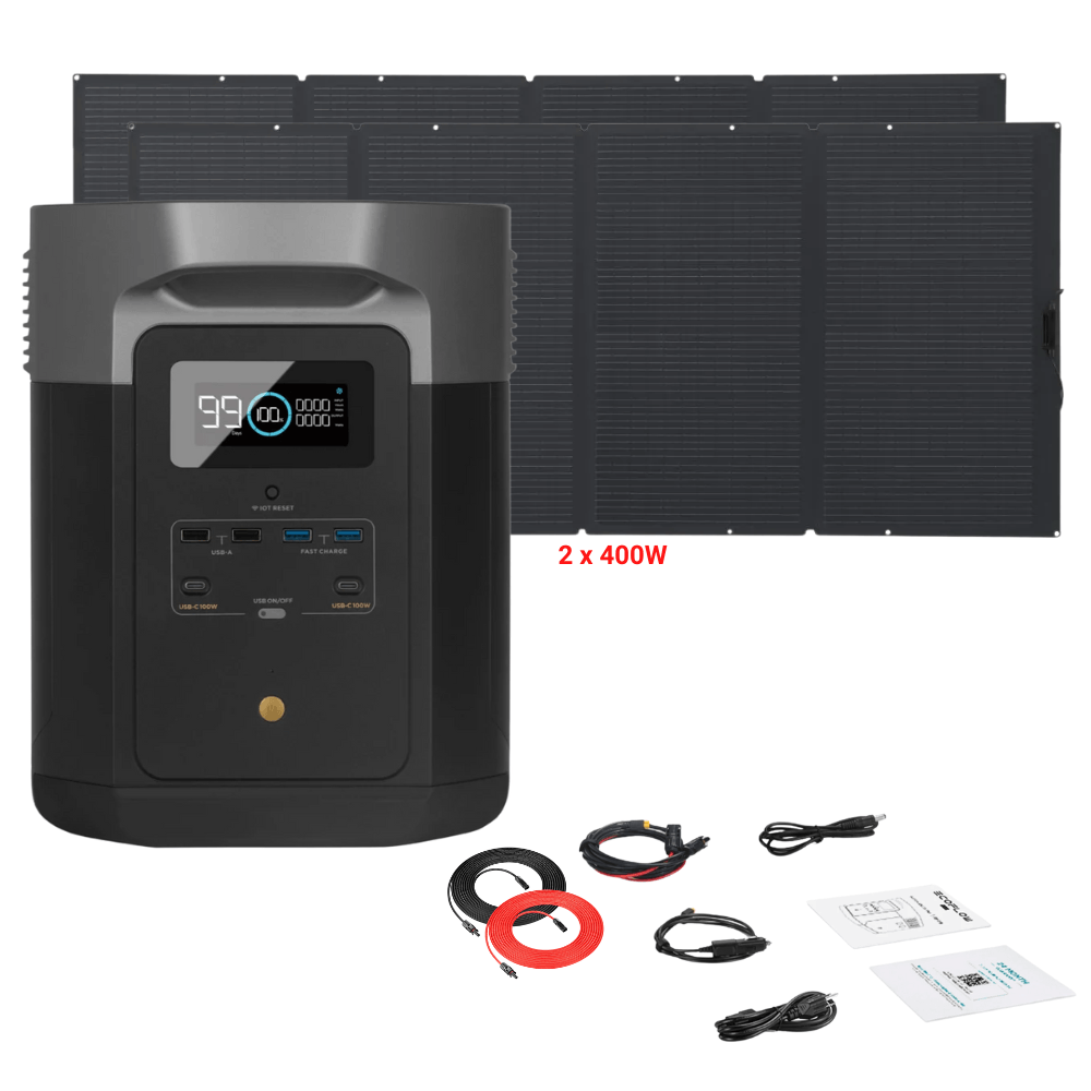 EcoFlow DELTA Max 1612Wh 2000W + Solar Panels Complete Solar Generator Kit - EF-Max1600+EF-400W[2]+RS-30102 - Avanquil
