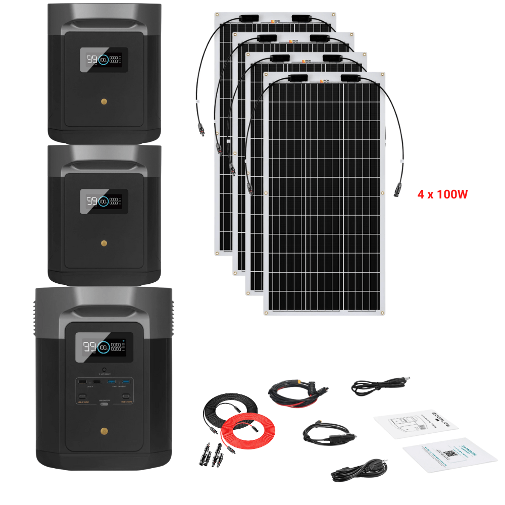 EcoFlow DELTA Max 1612Wh 2000W + Solar Panels Complete Solar Generator Kit - EF-Max1600+XT60+EB[2]+RS-F100[4]+RS-30102-T2 - Avanquil