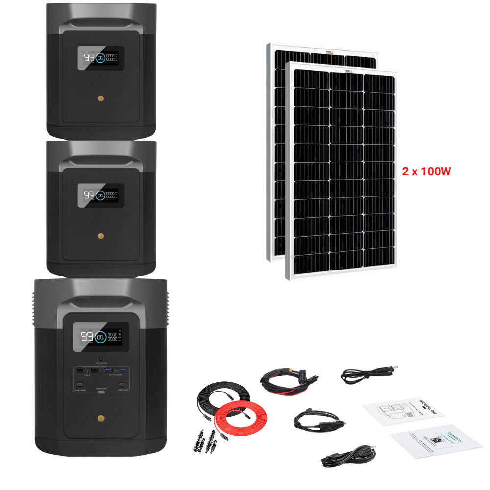 EcoFlow DELTA Max 1612Wh 2000W + Solar Panels Complete Solar Generator Kit - EF-Max1600+XT60+EB[2]+RS-M100[2]+RS-30102-T2 - Avanquil