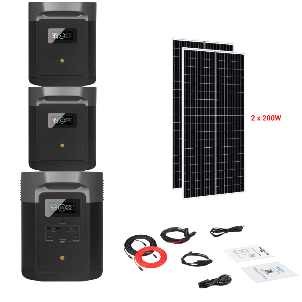 EcoFlow DELTA Max 1612Wh 2000W + Solar Panels Complete Solar Generator Kit - EF-Max1600+XT60+EB[2]+RS-M200[2]+RS-30102 - Avanquil