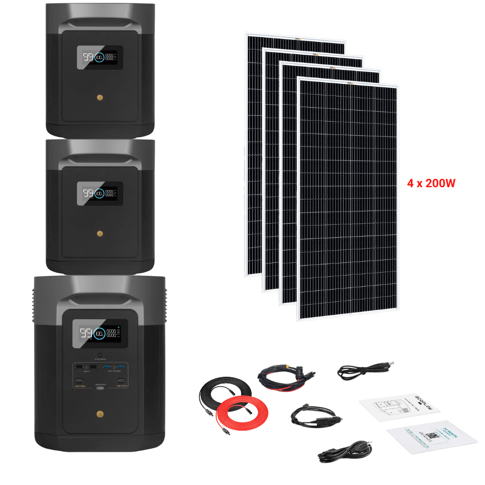 EcoFlow DELTA Max 1612Wh 2000W + Solar Panels Complete Solar Generator Kit - EF-Max1600+XT60+EB[2]+RS-M200[4]+RS-30102 - Avanquil