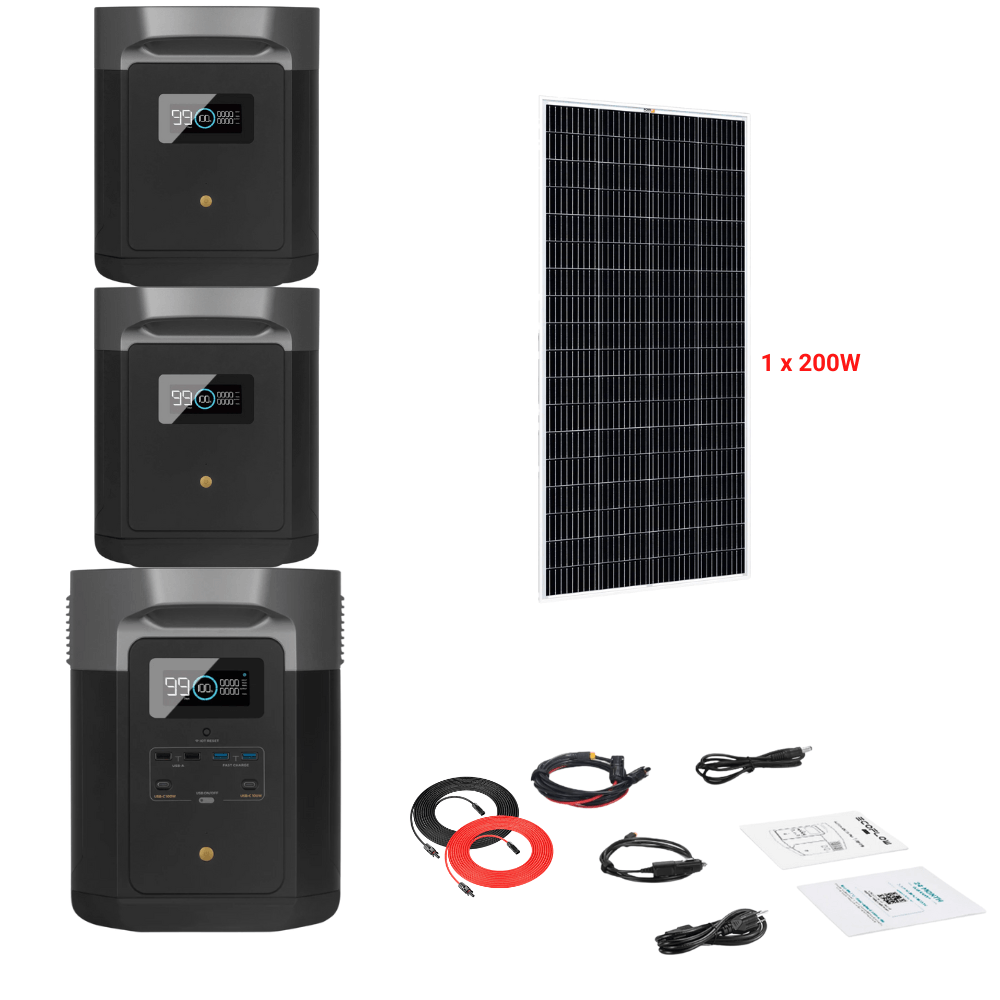EcoFlow DELTA Max 1612Wh 2000W + Solar Panels Complete Solar Generator Kit - EF-Max1600+XT60+EB[2]+RS-M200+RS-30102 - Avanquil