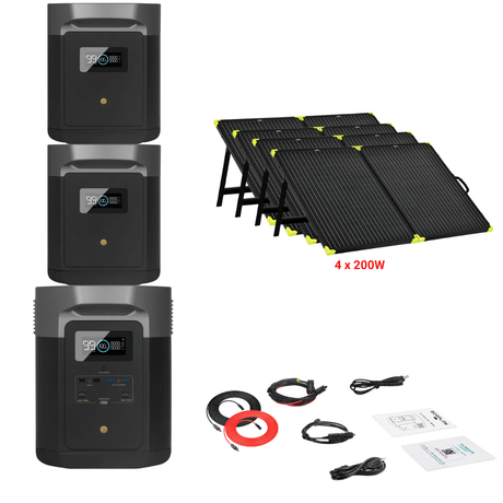 EcoFlow DELTA Max 1612Wh 2000W + Solar Panels Complete Solar Generator Kit - EF-Max1600+XT60+EB[2]+RS-X200B[4]+RS-30102 - Avanquil