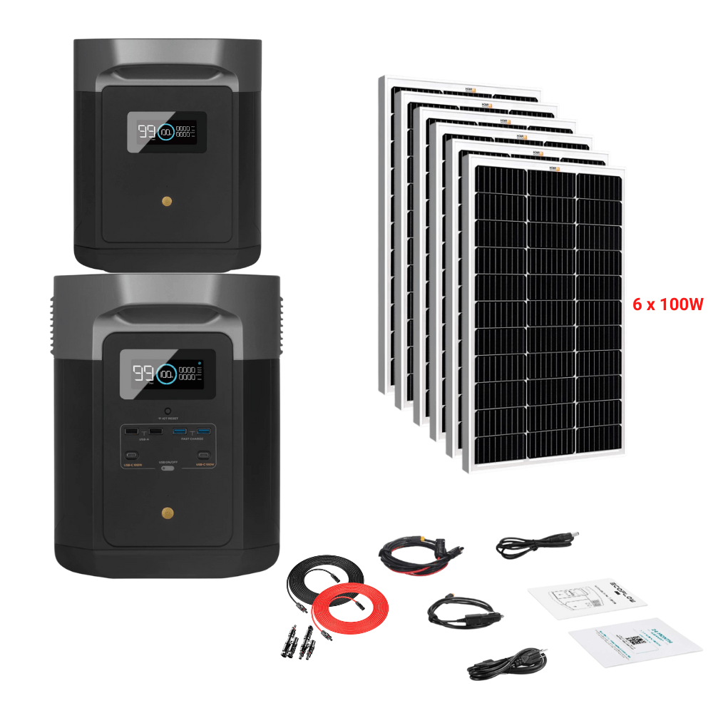 EcoFlow DELTA Max 1612Wh 2000W + Solar Panels Complete Solar Generator Kit - EF-Max1600+XT60+EB+RS-M100[6]+RS-30102-T2 - Avanquil