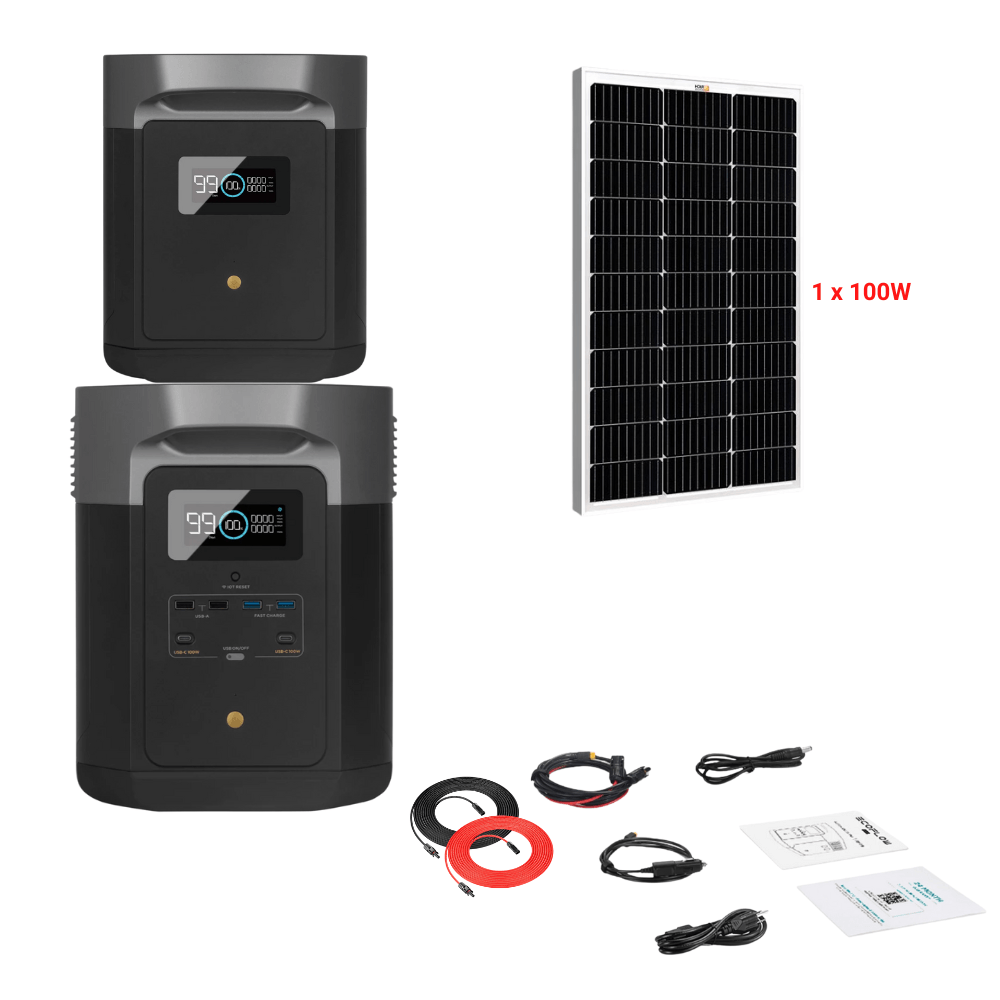 EcoFlow DELTA Max 1612Wh 2000W + Solar Panels Complete Solar Generator Kit - EF-Max1600+XT60+EB+RS-M100+RS-30102 - Avanquil