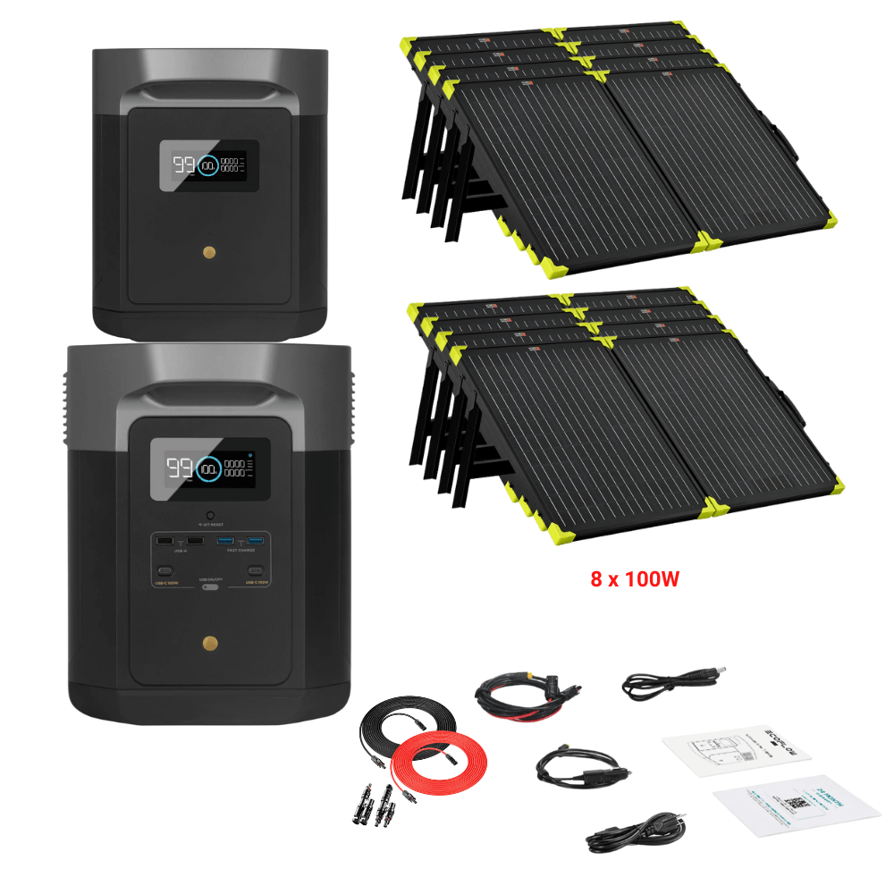 EcoFlow DELTA Max 1612Wh 2000W + Solar Panels Complete Solar Generator Kit - EF-Max1600+XT60+EB+RS-X100B[8]+RS-30102-T2 - Avanquil
