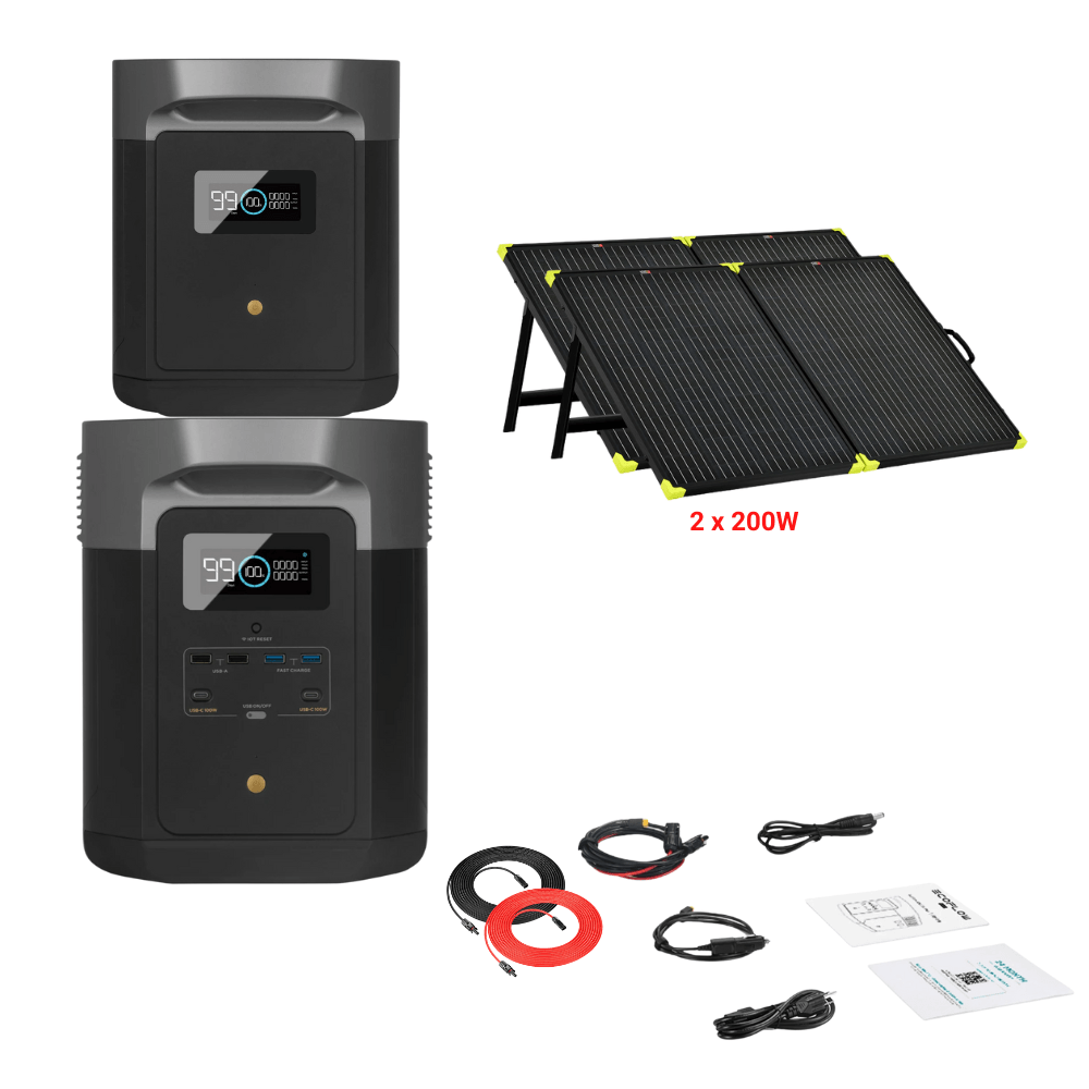 EcoFlow DELTA Max 1612Wh 2000W + Solar Panels Complete Solar Generator Kit - EF-Max1600+XT60+EB+RS-X200B[2]+RS-30102 - Avanquil