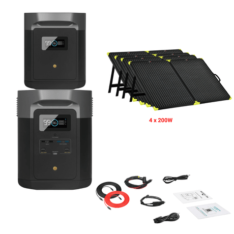 EcoFlow DELTA Max 1612Wh 2000W + Solar Panels Complete Solar Generator Kit - EF-Max1600+XT60+EB+RS-X200B[4]+RS-30102 - Avanquil