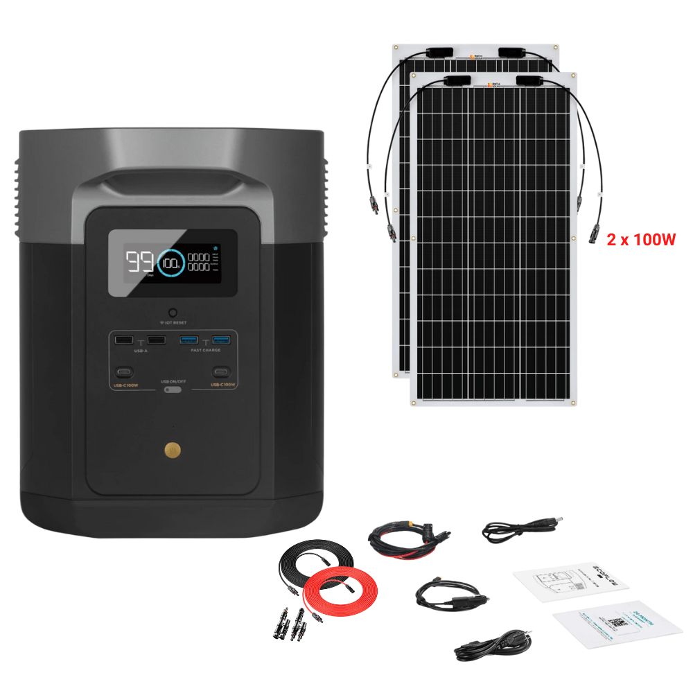 EcoFlow DELTA Max 1612Wh 2000W + Solar Panels Complete Solar Generator Kit - EF-Max1600+XT60+RS-F100[2]+RS-30102-T2 - Avanquil