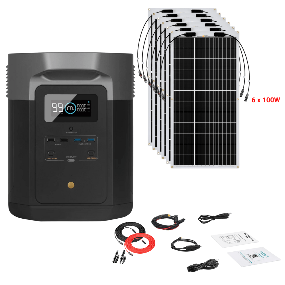 EcoFlow DELTA Max 1612Wh 2000W + Solar Panels Complete Solar Generator Kit - EF-Max1600+XT60+RS-F100[6]+RS-30102-T2 - Avanquil