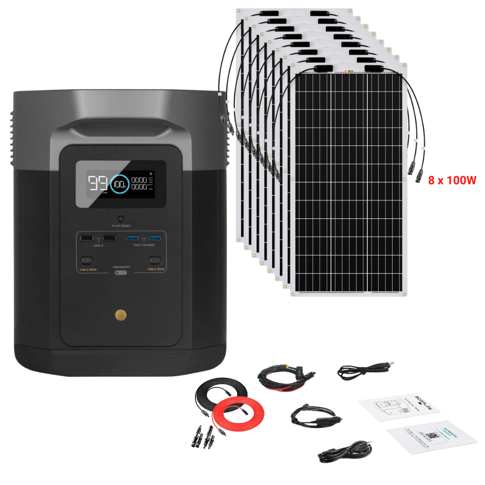 EcoFlow DELTA Max 1612Wh 2000W + Solar Panels Complete Solar Generator Kit - EF-Max1600+XT60+RS-F100[8]+RS-30102-T2 - Avanquil