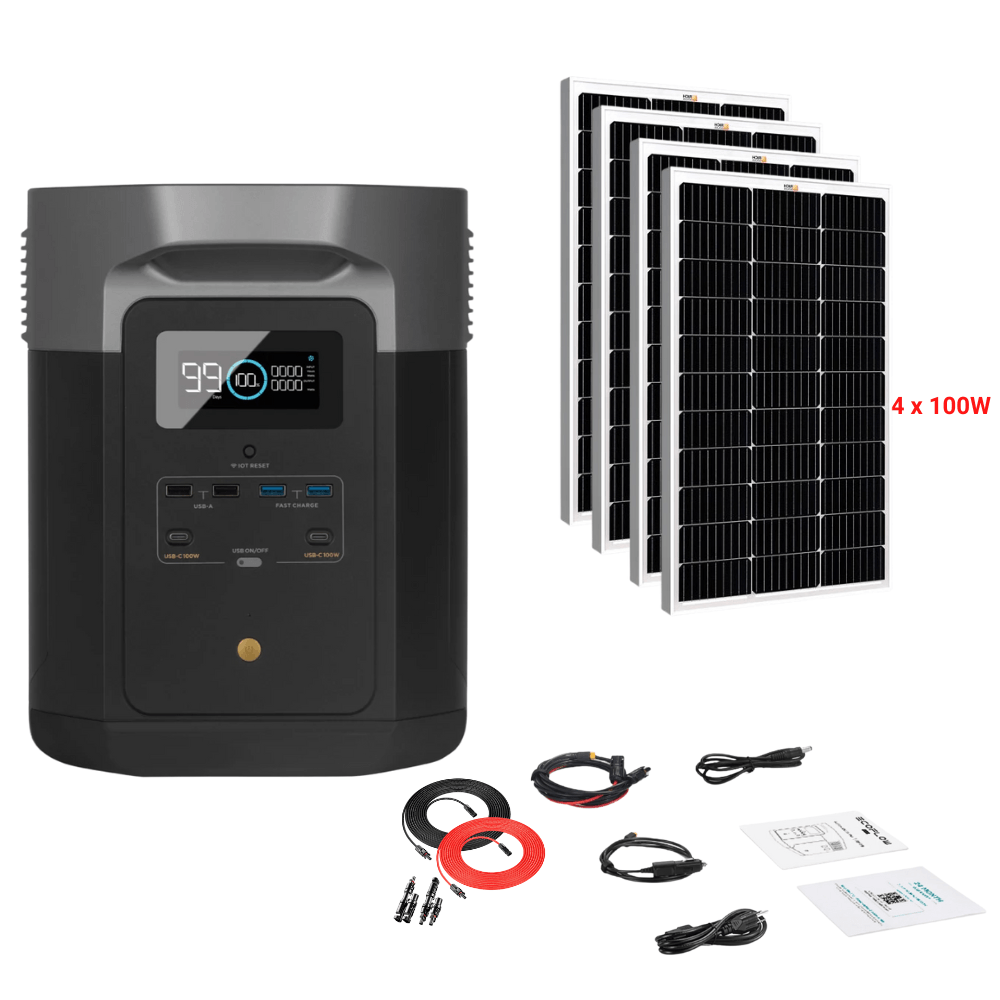 EcoFlow DELTA Max 1612Wh 2000W + Solar Panels Complete Solar Generator Kit - EF-Max1600+XT60+RS-M100[4]+RS-30102-T2 - Avanquil